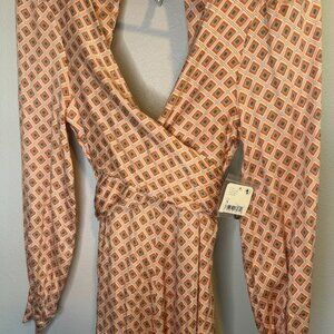 NWT Free People It Takes Two Open Back Long Sleeve Geometric Mini Dress Small